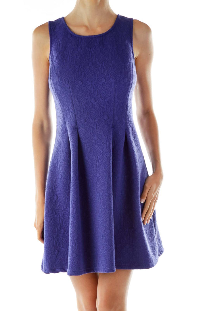 Purple Embossed A-Line Dress