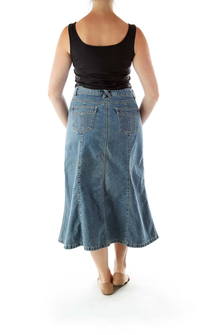 Blue Pocketed Shift Denim Skirt