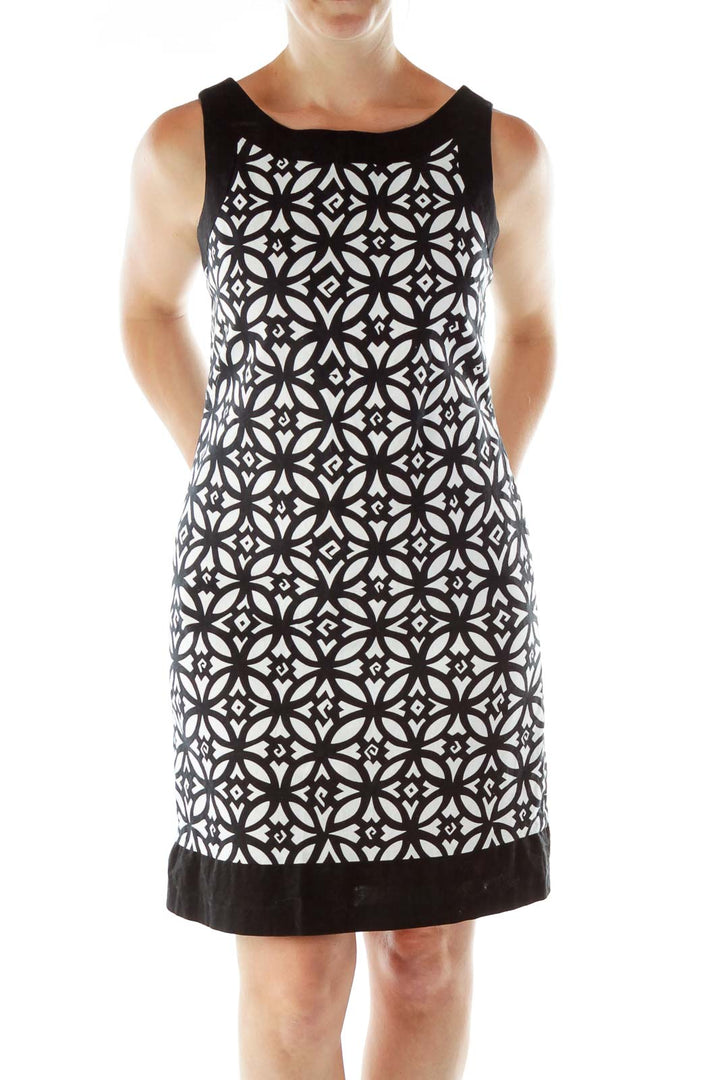 Black White Geometric Print A-Line Dress