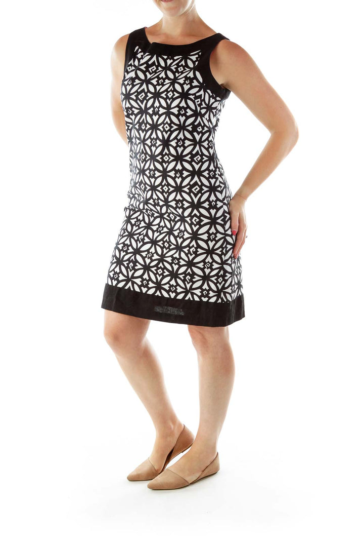 Black White Geometric Print A-Line Dress