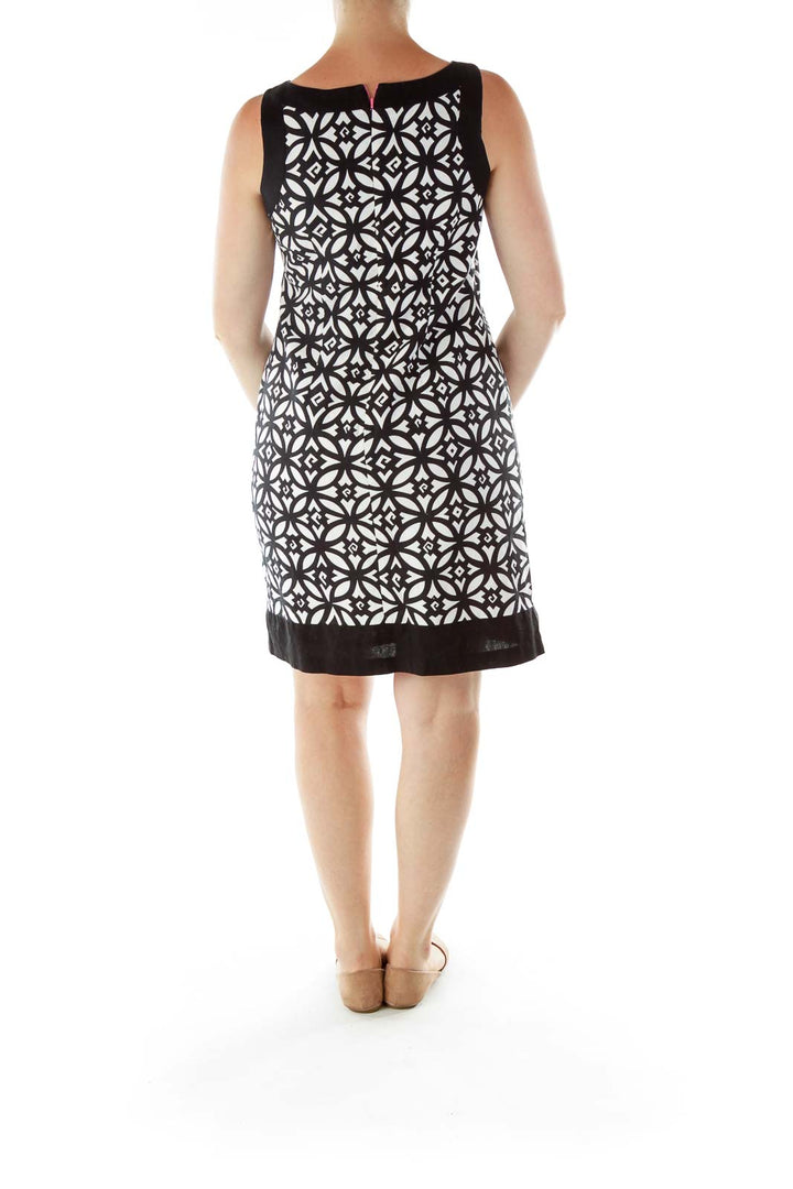 Black White Geometric Print A-Line Dress