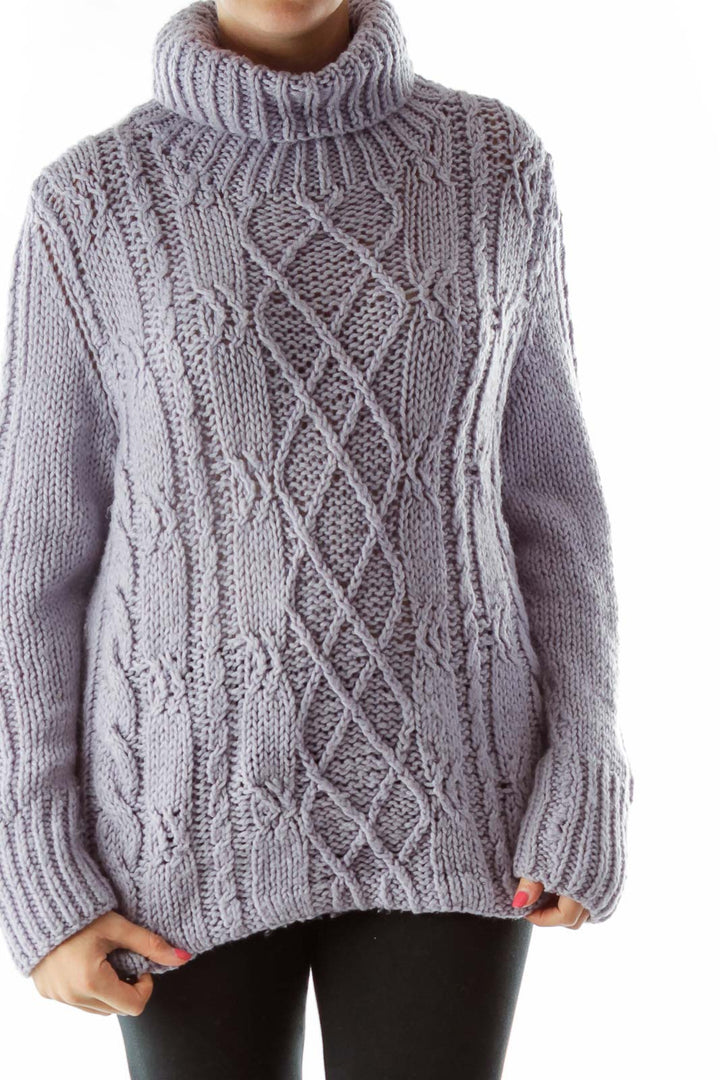 Lavender TurtleNeck Cable-Knit Sweater