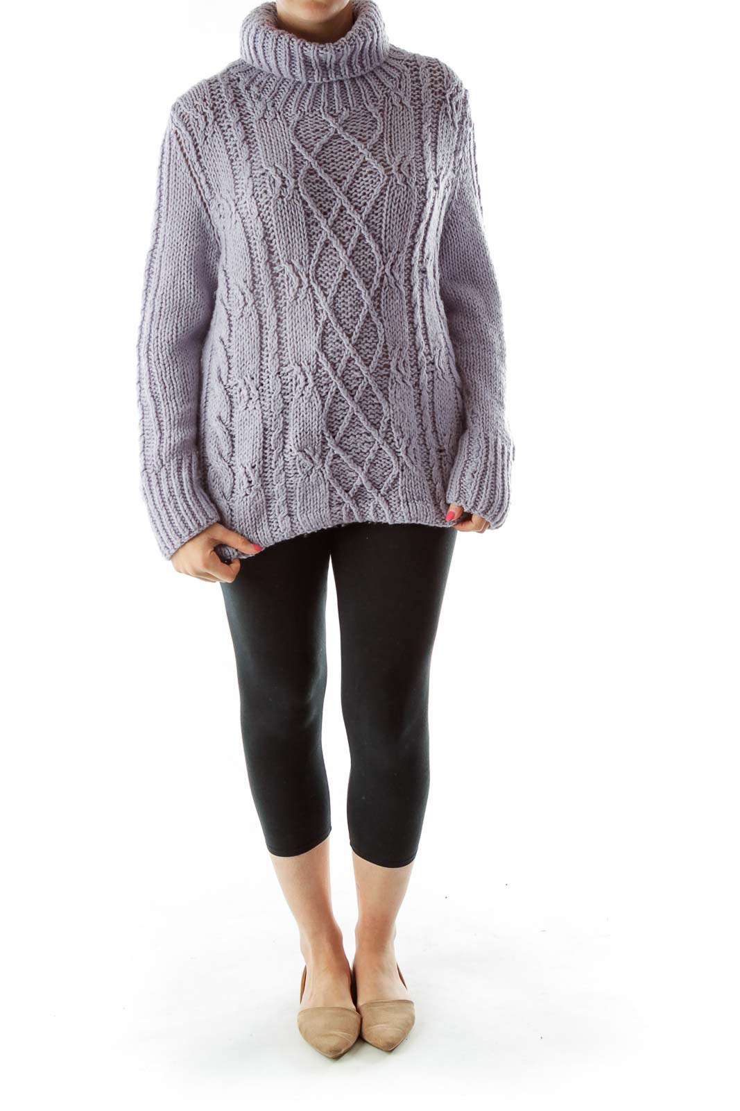 Lavender TurtleNeck Cable-Knit Sweater