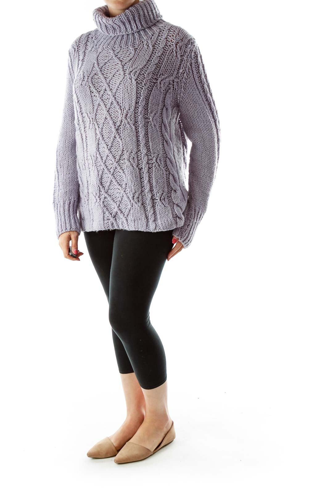 Lavender TurtleNeck Cable-Knit Sweater