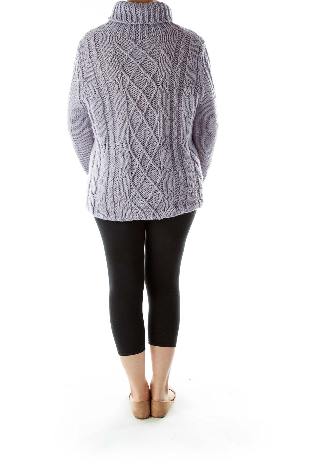 Lavender TurtleNeck Cable-Knit Sweater