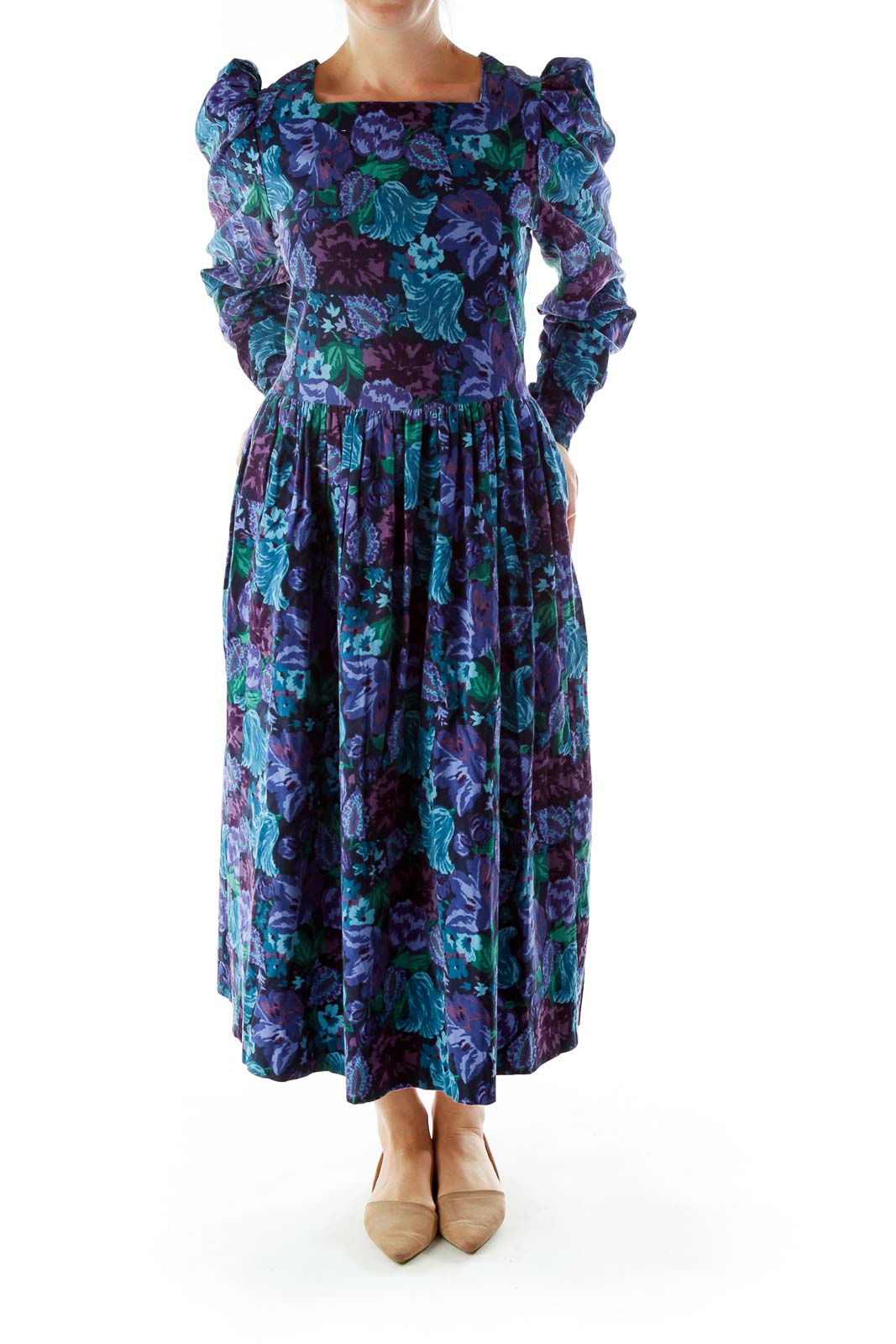 Purple Blue Flower Puffy Dress