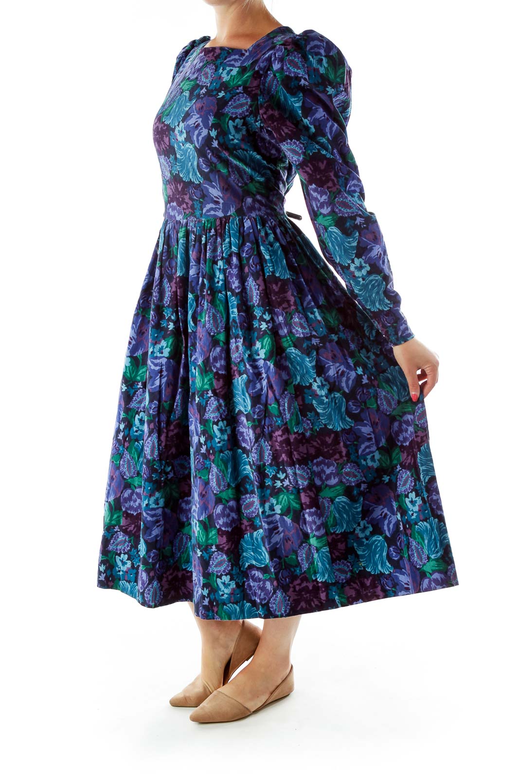 Purple Blue Flower Puffy Dress