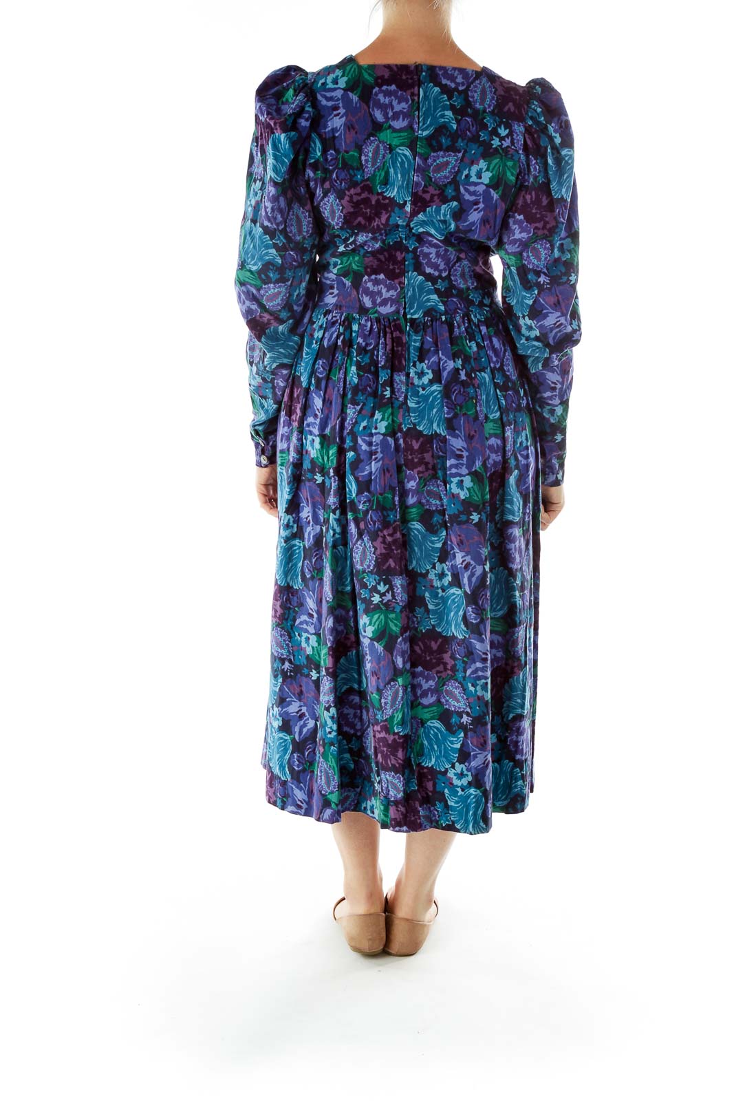 Purple Blue Flower Puffy Dress