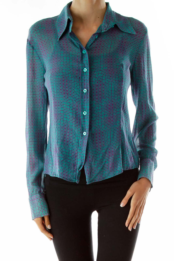 Blue Purple Sheer Geometric Shirt