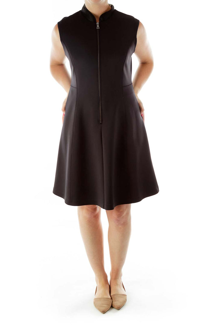 Black Collared Mesh Cocktail Dress