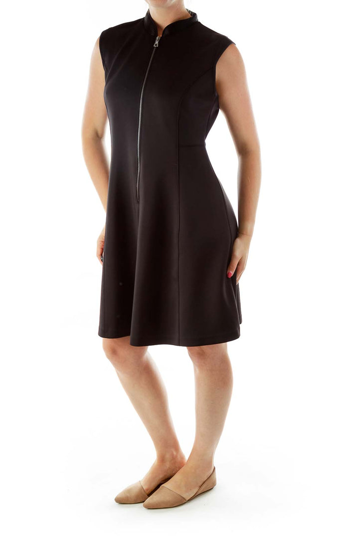 Black Collared Mesh Cocktail Dress