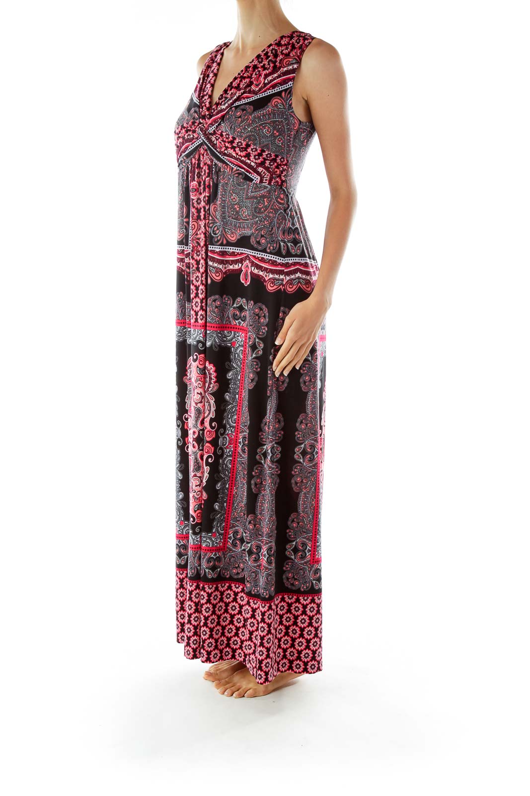 Black Red Paisley Print Maxi Dress