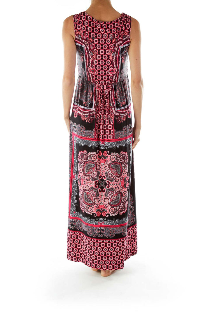 Black Red Paisley Print Maxi Dress