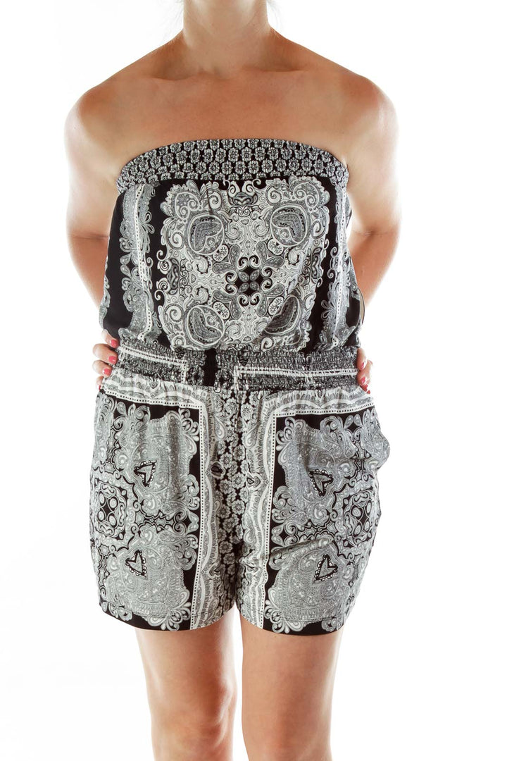 Black White Paisley Print Romper