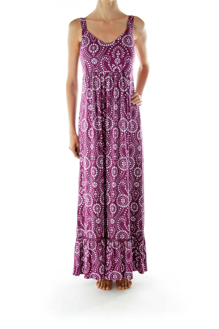 Purple White Print Maxi Dress