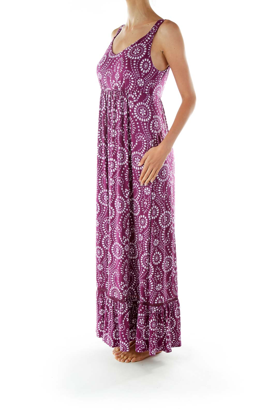 Purple White Print Maxi Dress