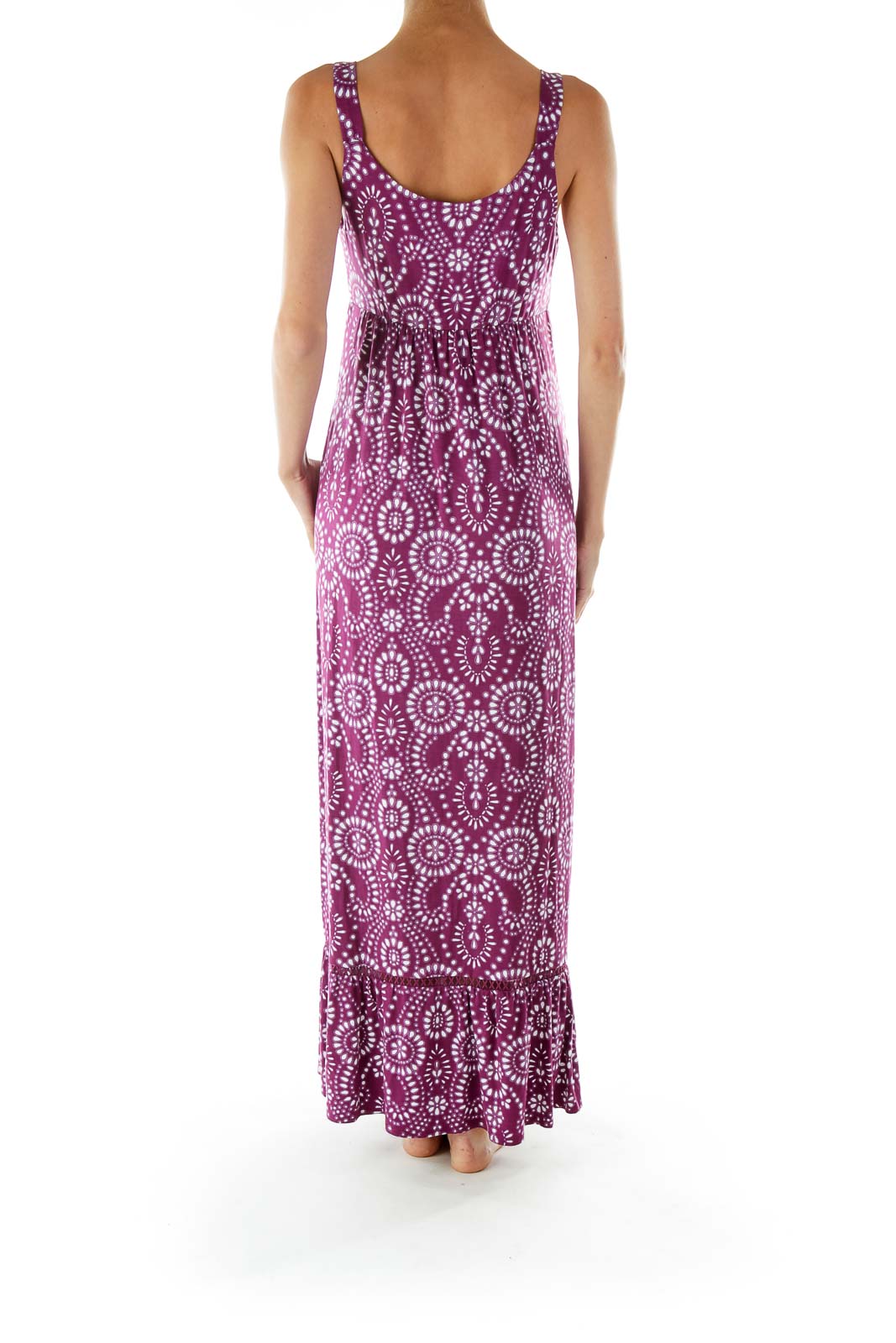 Purple White Print Maxi Dress