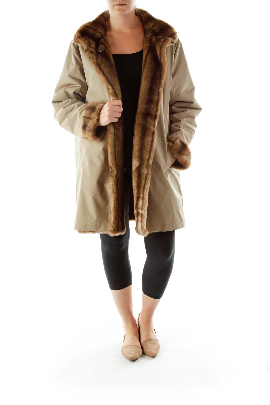 Brown Faux-Fur Buttoned Reversible Coat