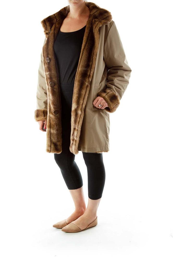 Brown Faux-Fur Buttoned Reversible Coat