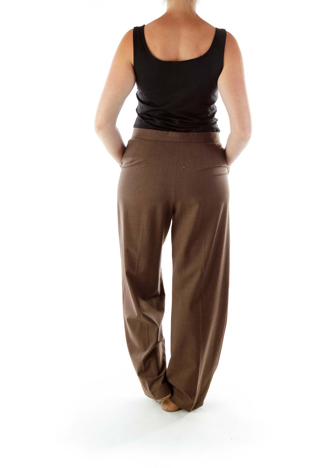 Brown Fitted Pocketed Suit Pants