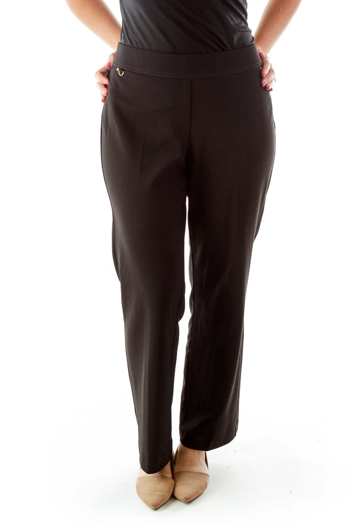 Black Elastic Waist Straight Fit Pants