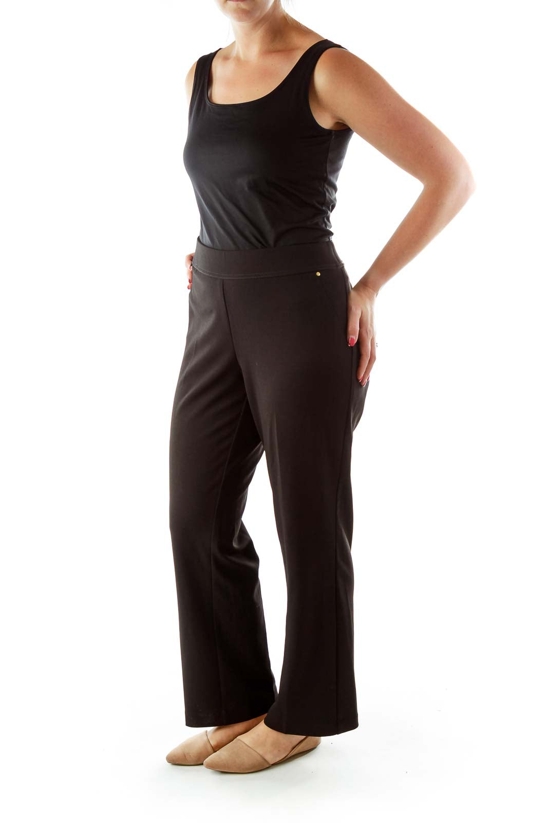 Black Elastic Waist Straight Fit Pants