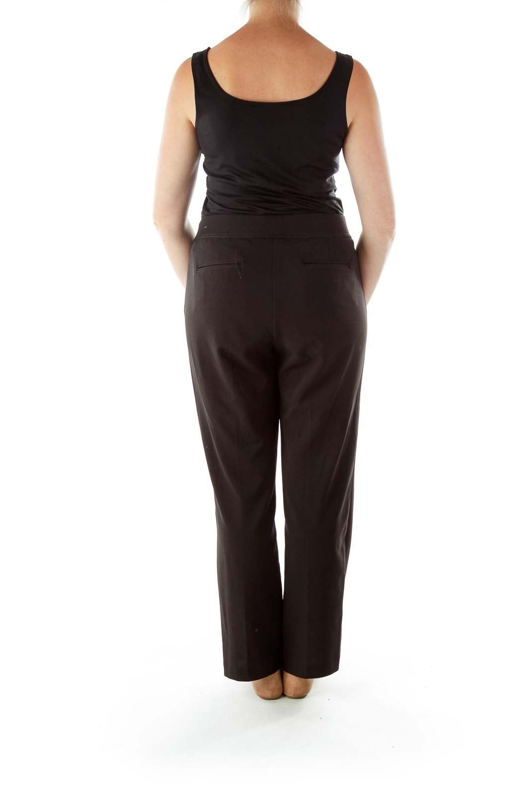 Black Elastic Waist Straight Fit Pants