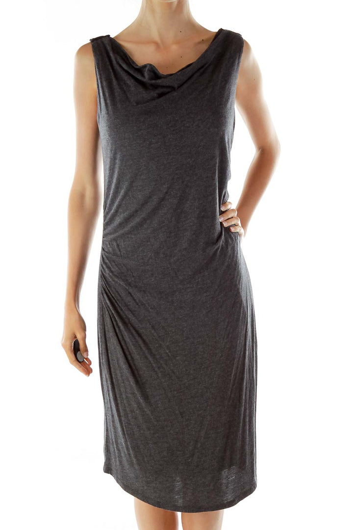 Gray Black Scrunched Cocktail Dress