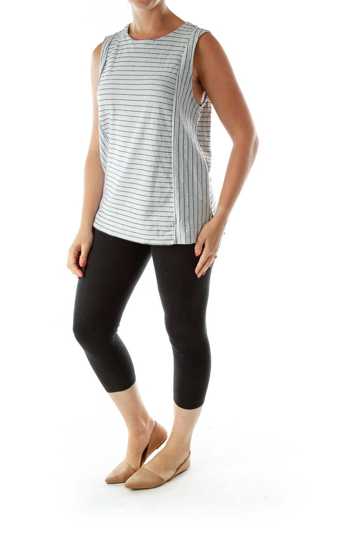 Gray Navy Striped Shift Top