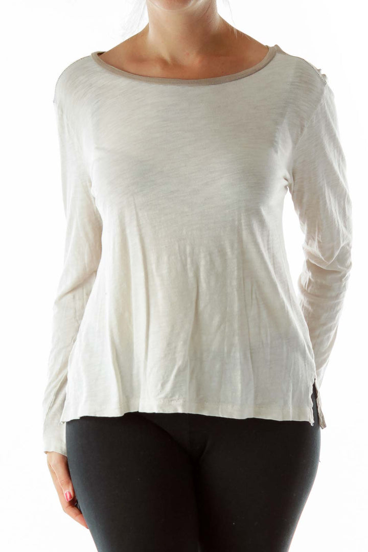 Beige Cream Stitched Loose T-Shirt