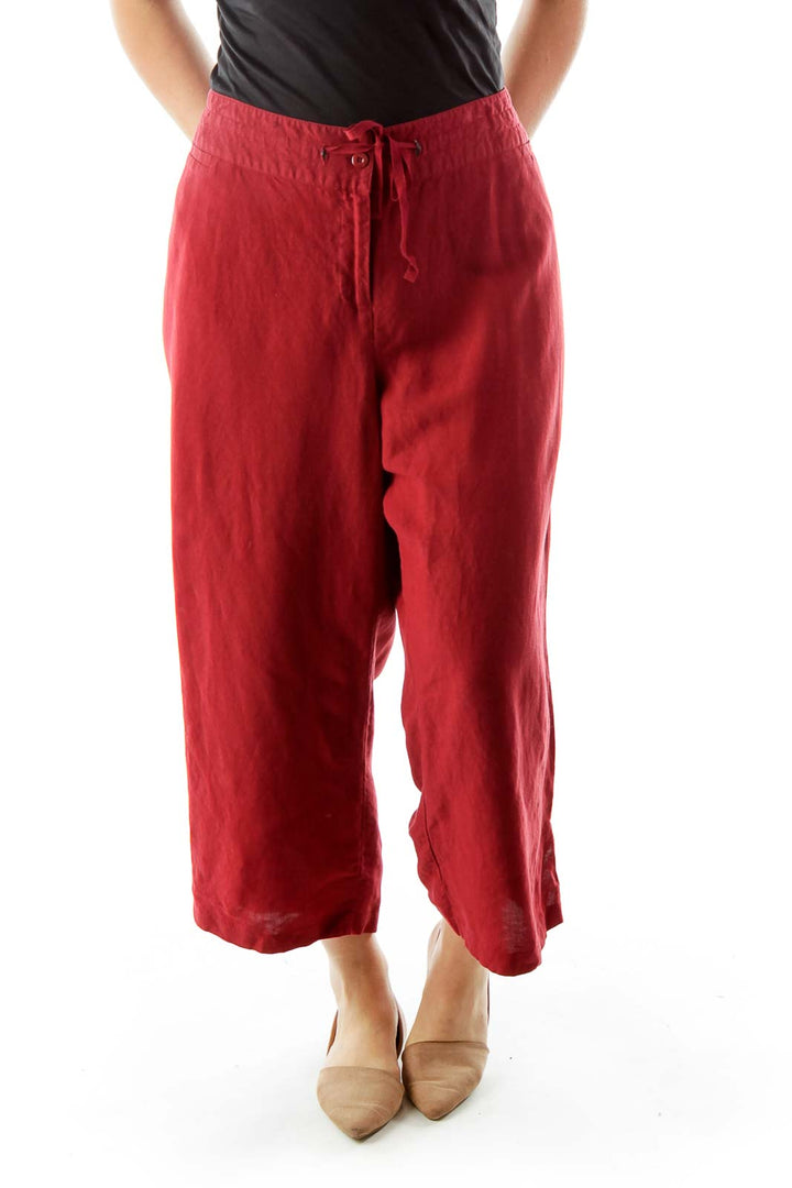 Red Linen Cropped Pants