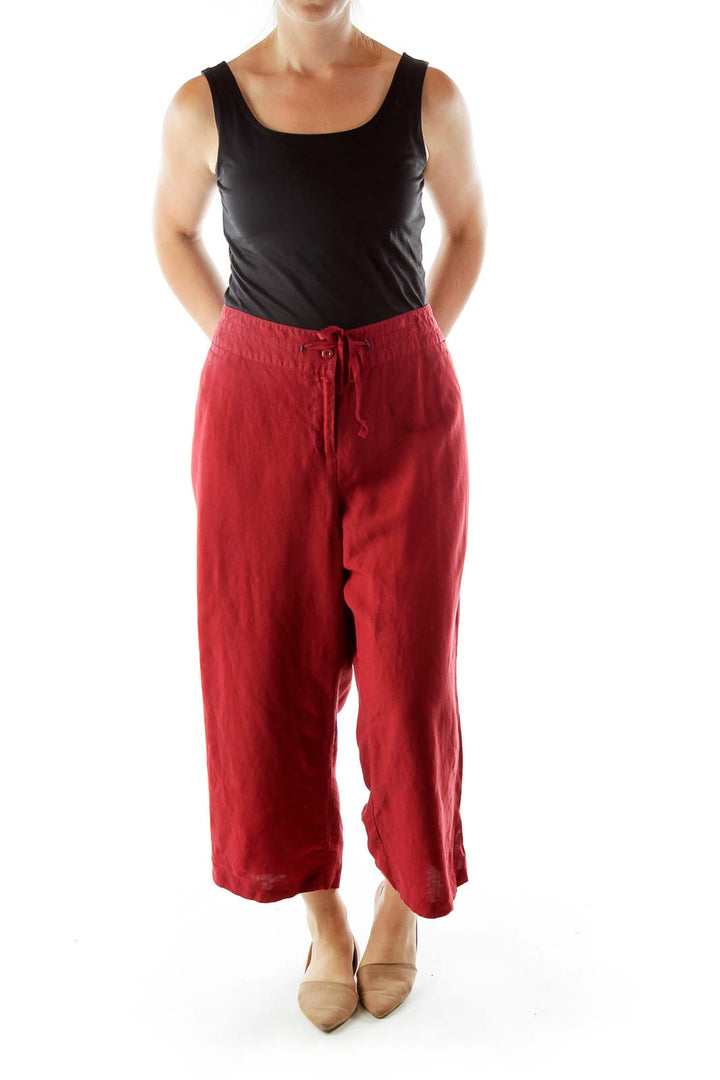 Red Linen Cropped Pants