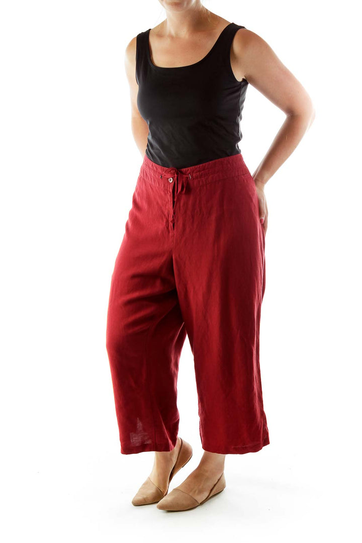 Red Linen Cropped Pants