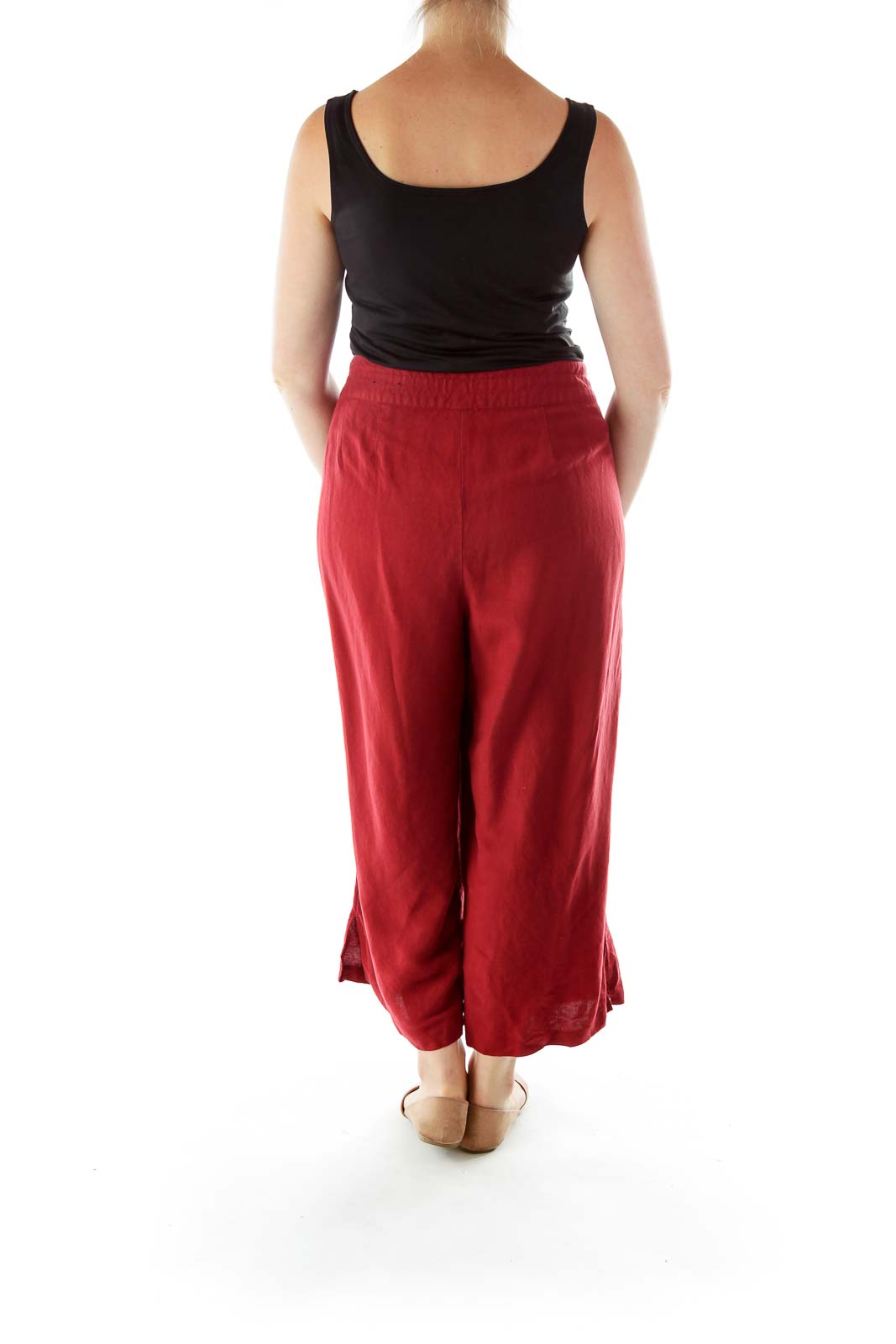 Red Linen Cropped Pants