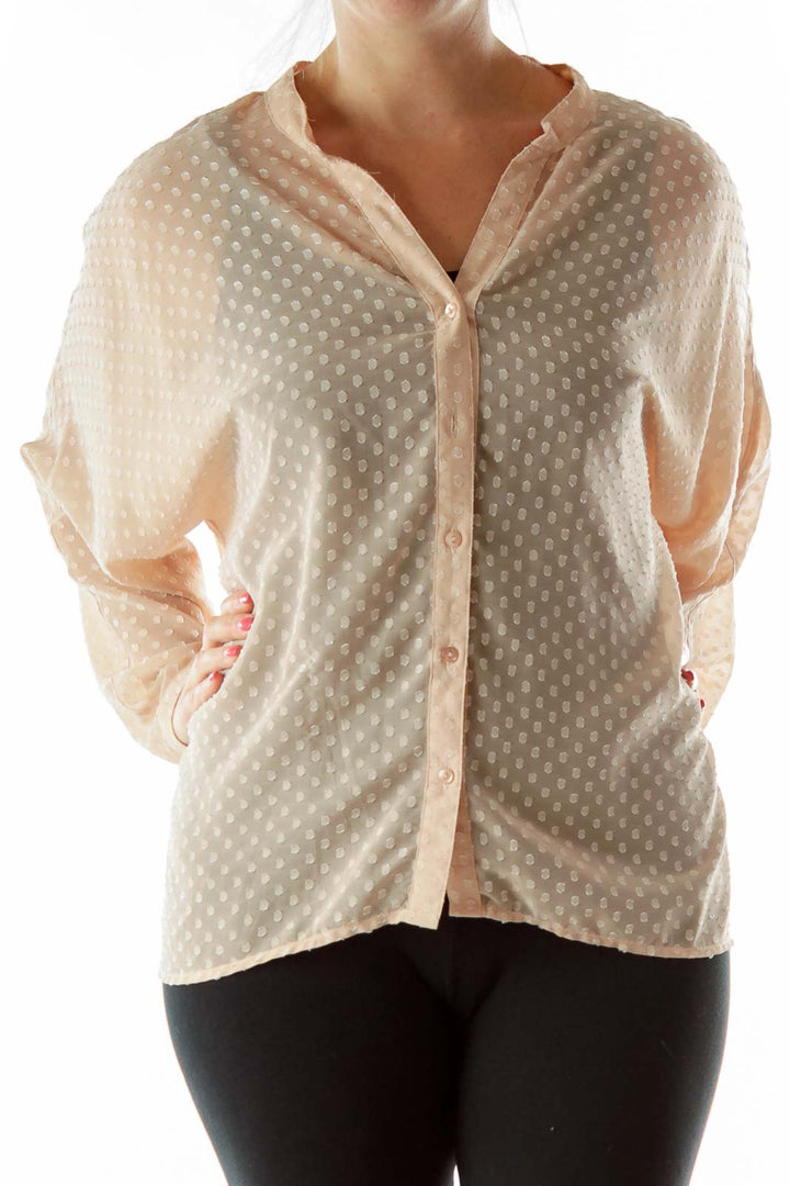 Beige Polka-Dot Textured Blouse