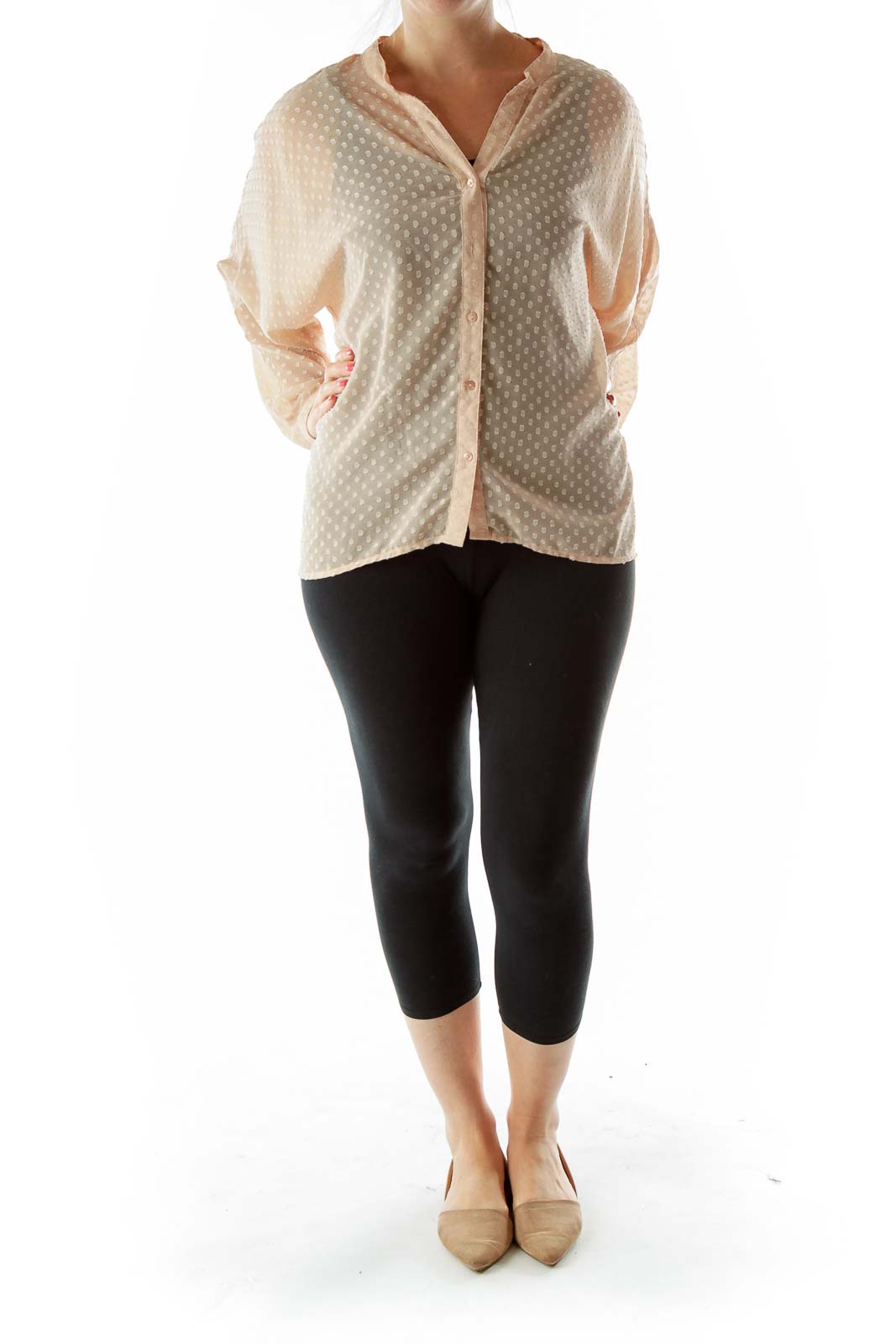 Beige Polka-Dot Textured Blouse