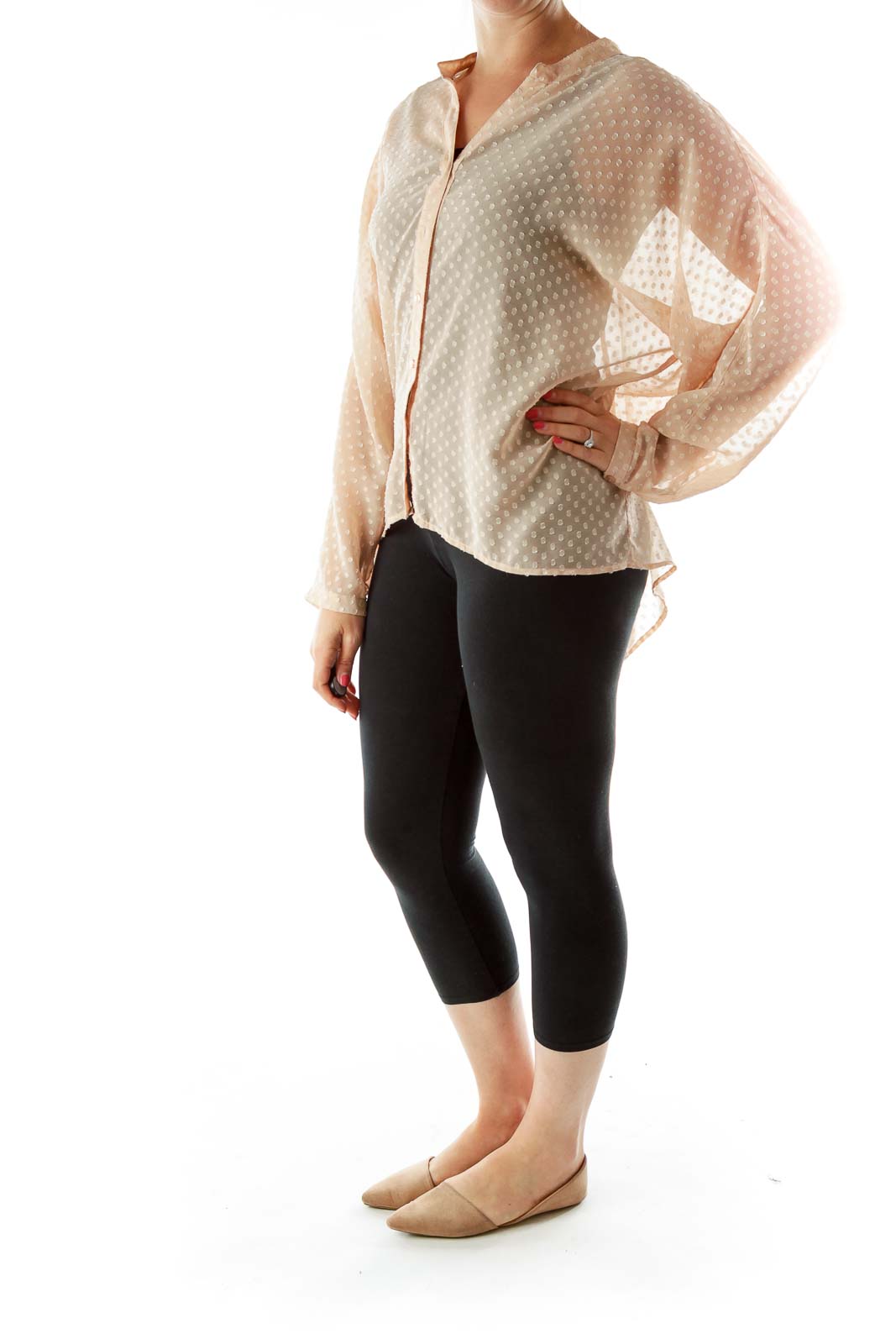 Beige Polka-Dot Textured Blouse