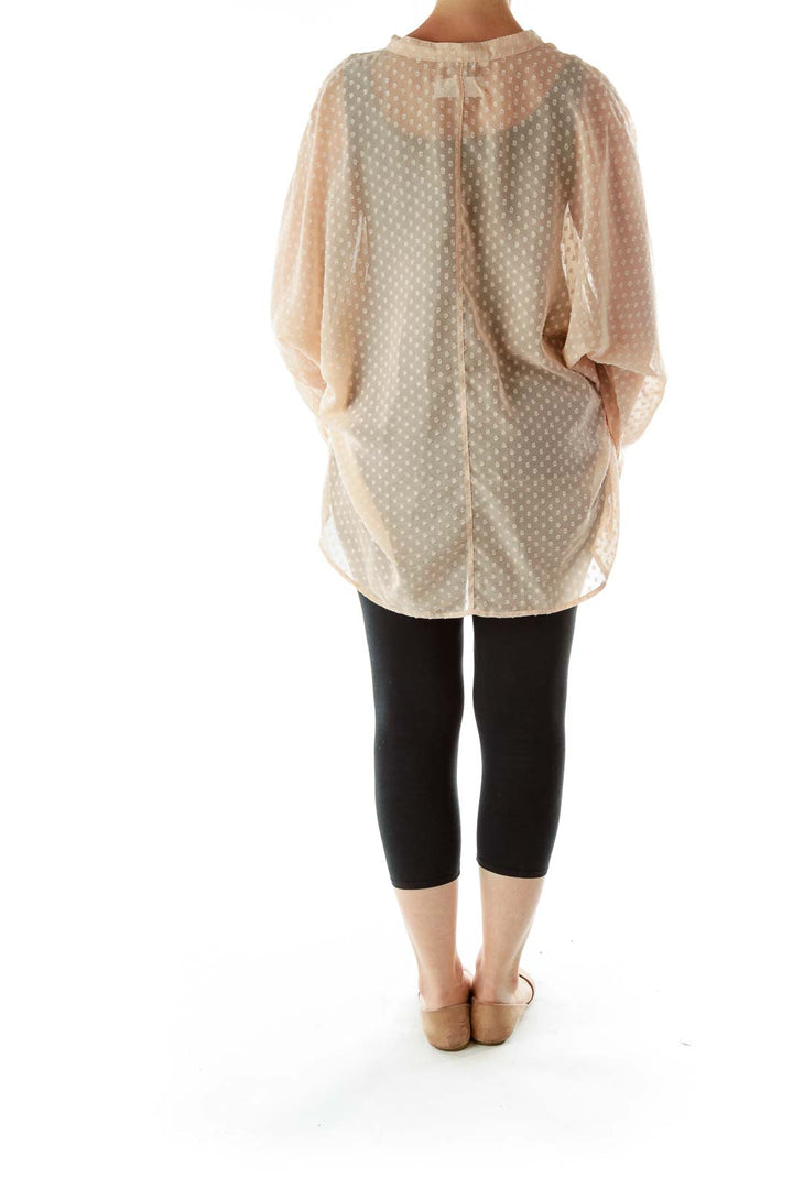 Beige Polka-Dot Textured Blouse