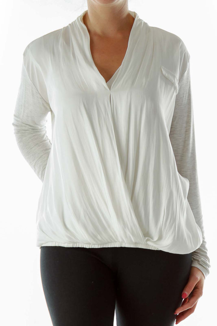 White Gray V-Neck Blouse