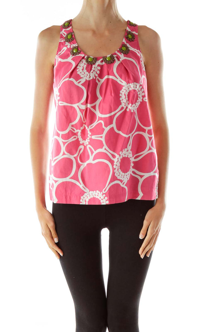 Pink White Print Tank Top