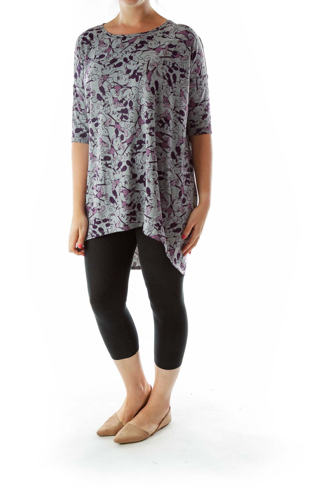 Gray Purple Mickey Mouse Print Tunic