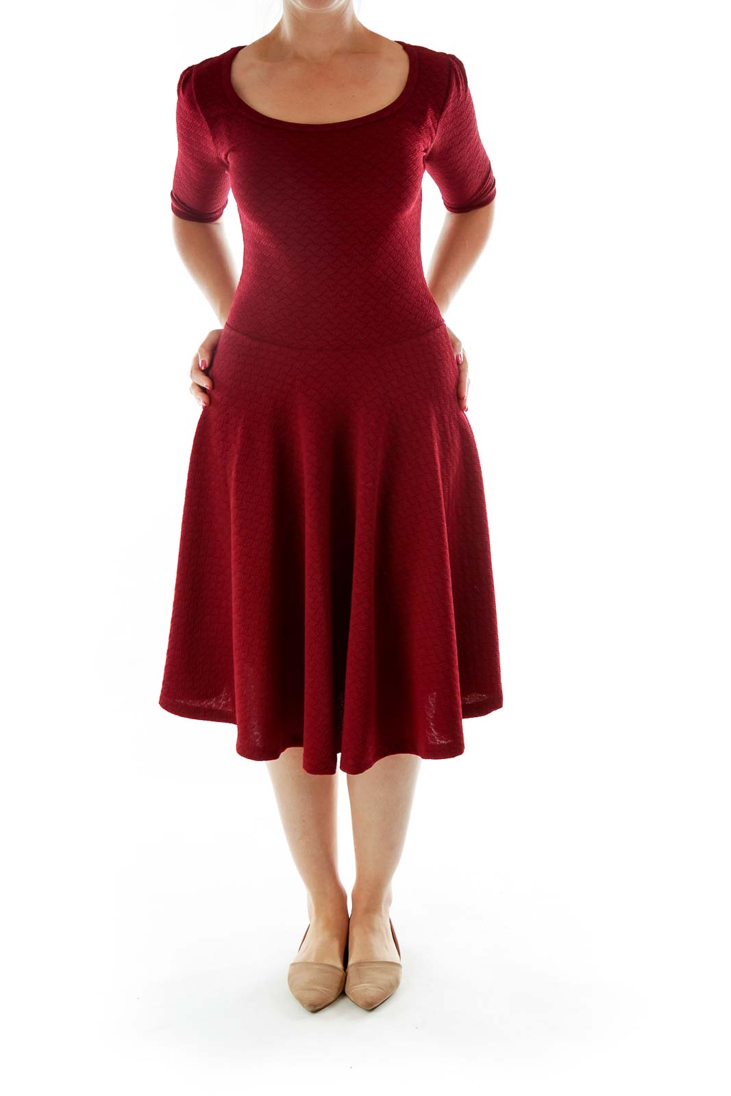 Maroon Textures Midi Dress