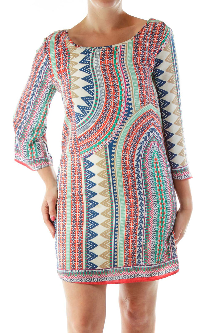 Multicolor Print Crochet Detailed Day Dress