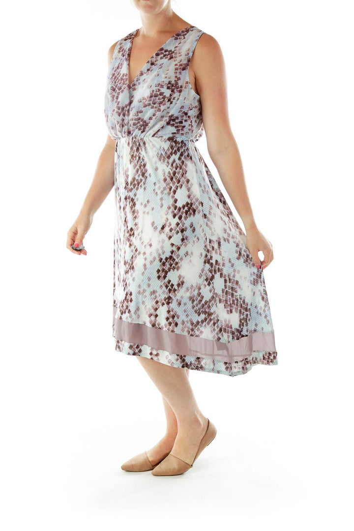 Gray Purple Snake Skin Print Dress