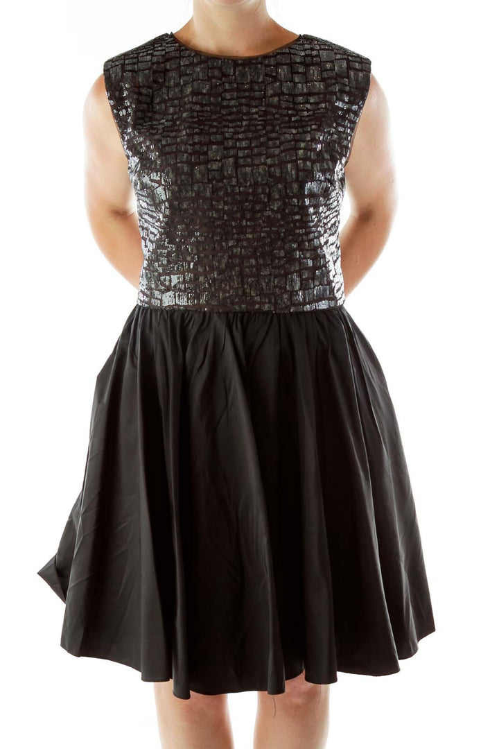 Black Sequined Open Back Evening Dress