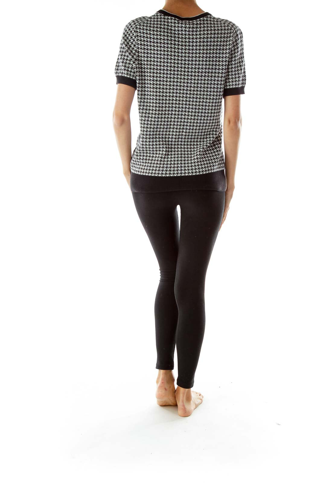 Black White Houndstooth Print Knit