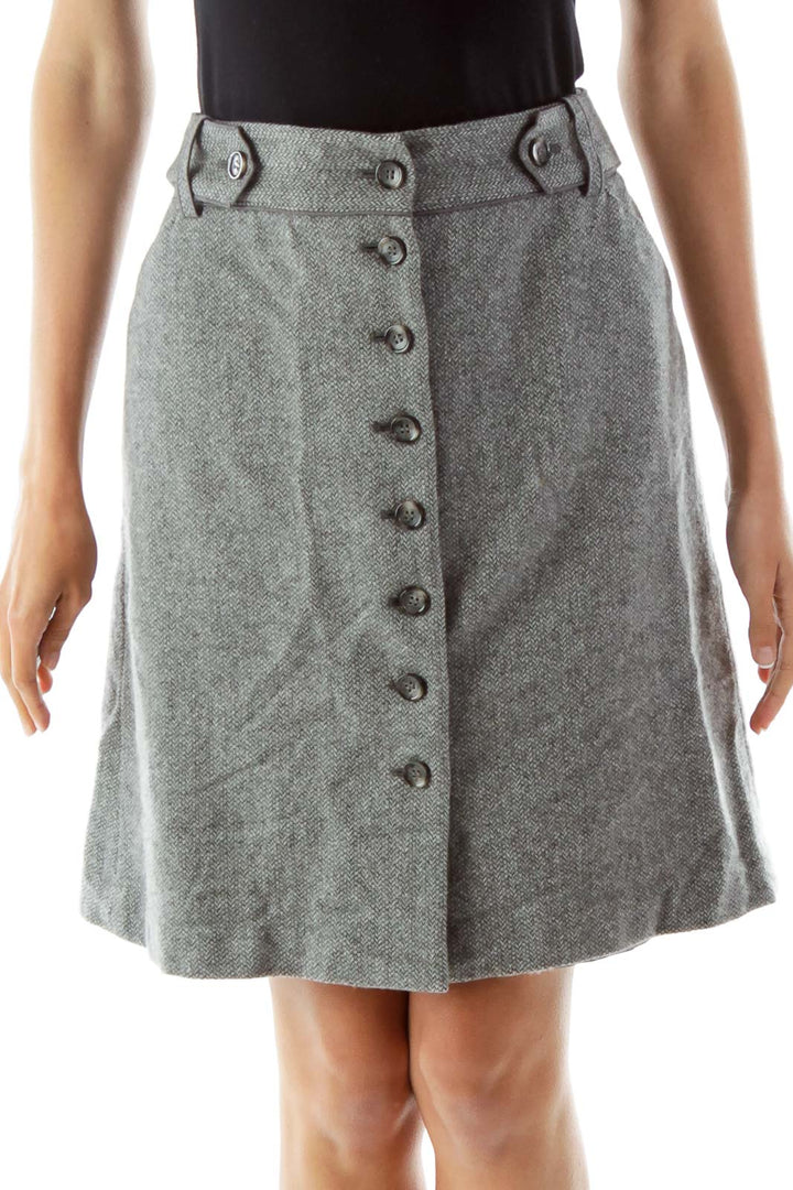 Gray Tweed Buttoned Skirt