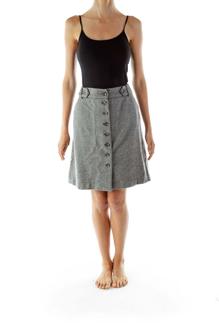 Gray Tweed Buttoned Skirt