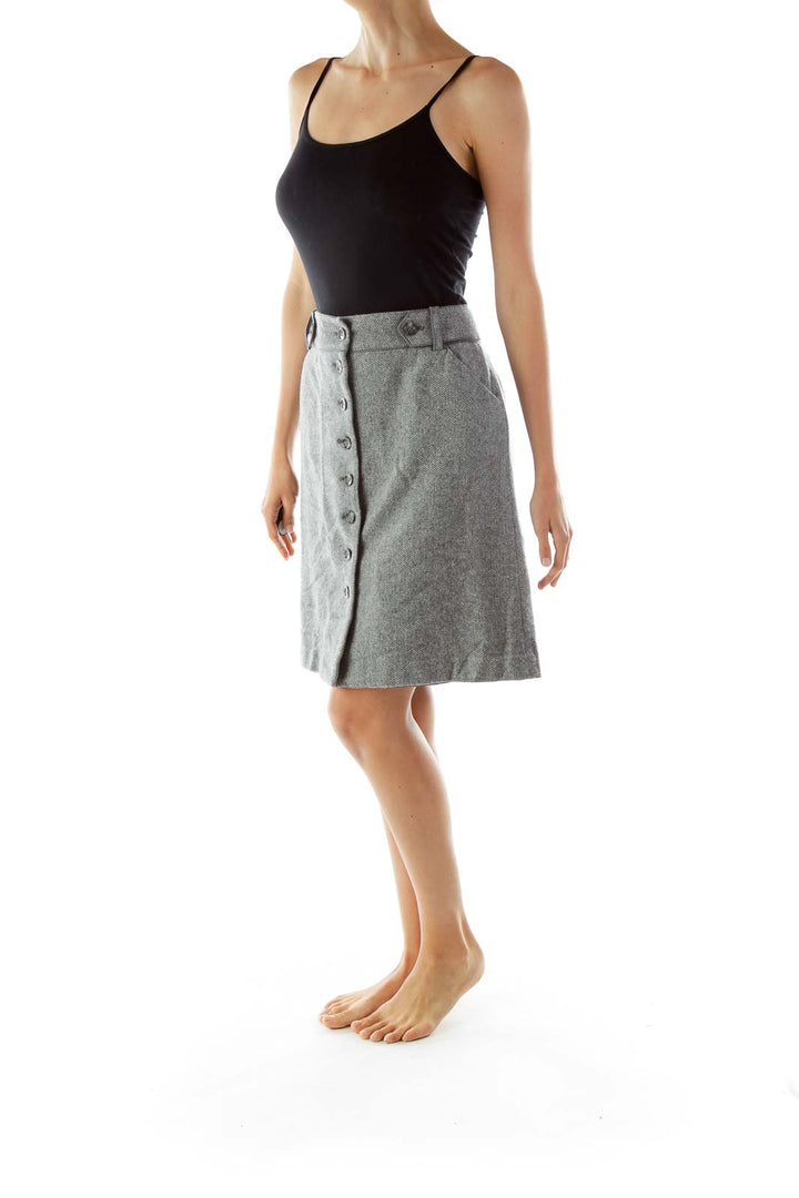 Gray Tweed Buttoned Skirt