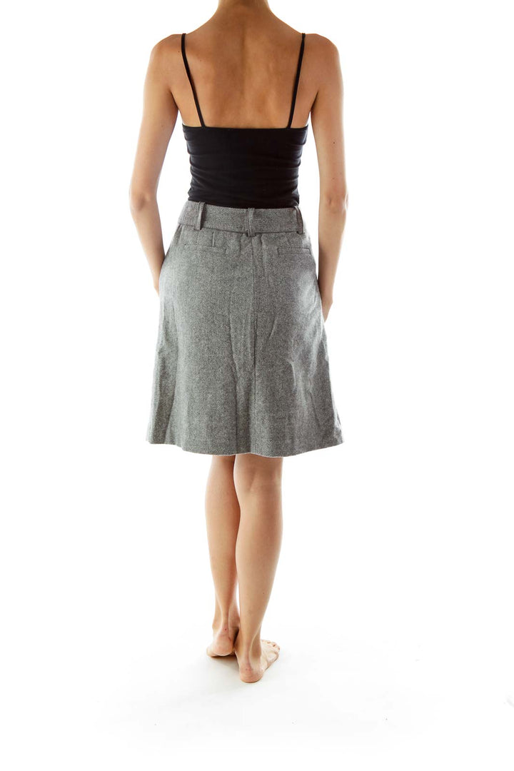 Gray Tweed Buttoned Skirt